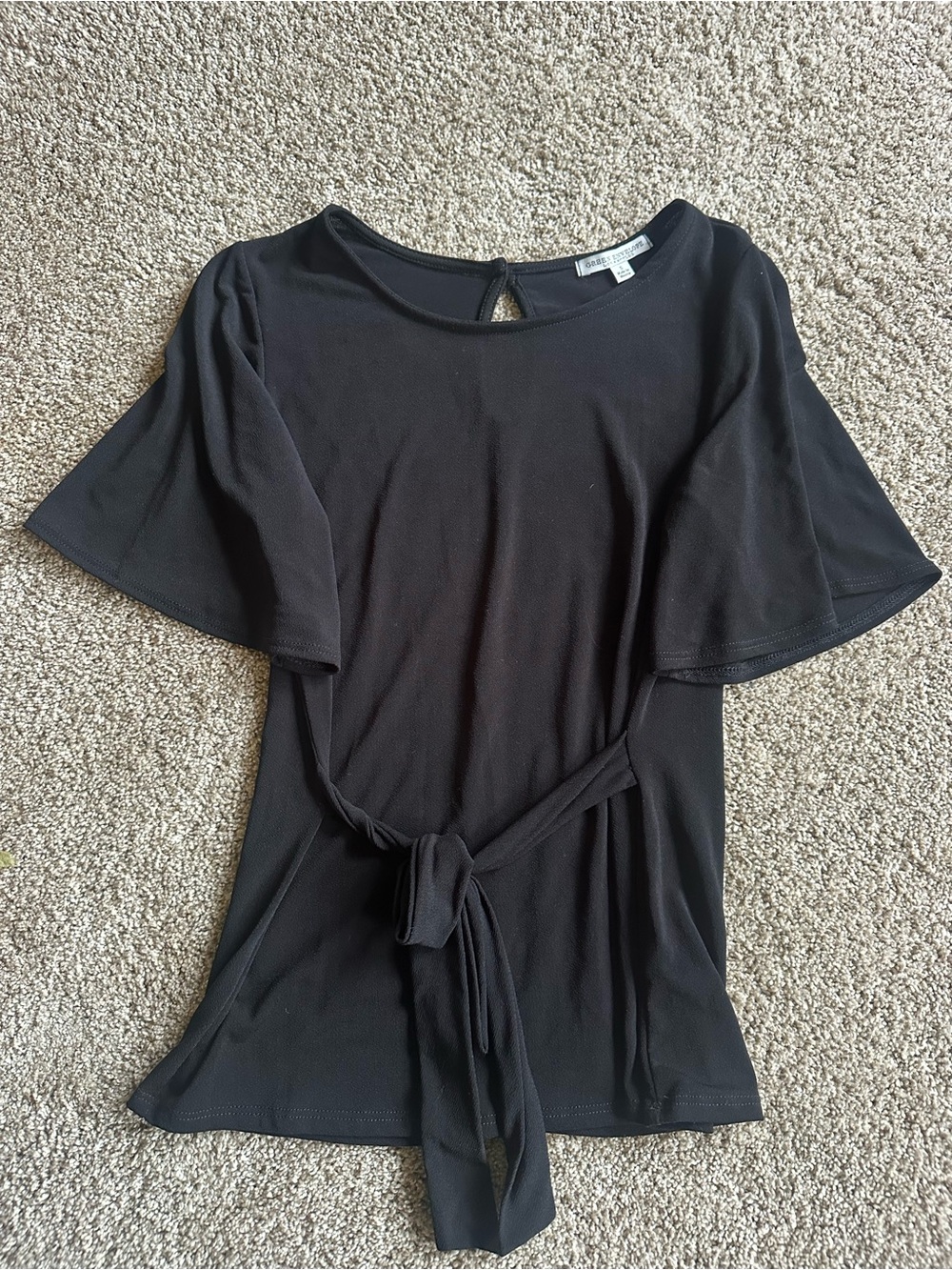 Green Envelope Black Tie-Waist Flutter Sleeve Top